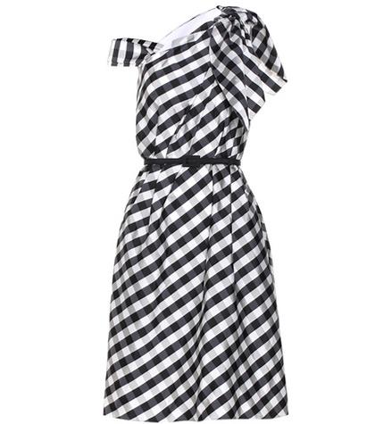 Carolina Herrera Gingham Taffeta Draped Midi Dress