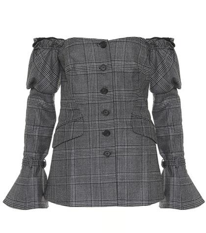 Chlo Plaid Wool Off-the-shoulder Blazer