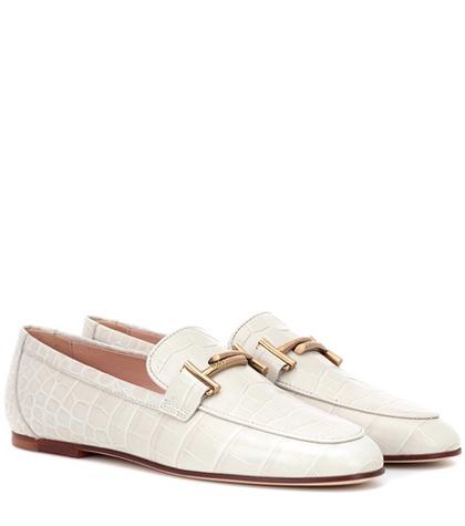 Tod's Double T Embossed Leather Loafers
