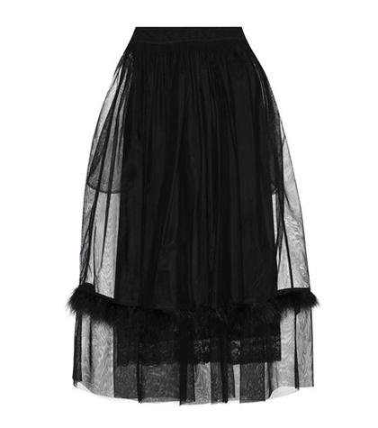 Simone Rocha Feather-trimmed Mesh Skirt