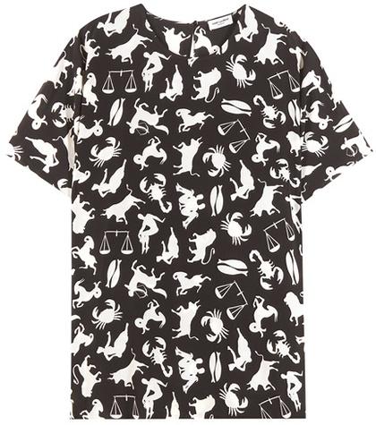 Saint Laurent Printed Cut-out Shoulder Blouse