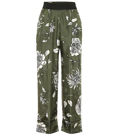 Roger Vivier Floral Silk Wide-leg Pants