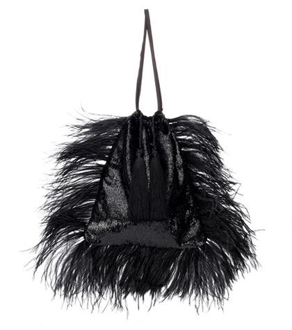 Alessandra Rich Velvet Pouch With Feathers