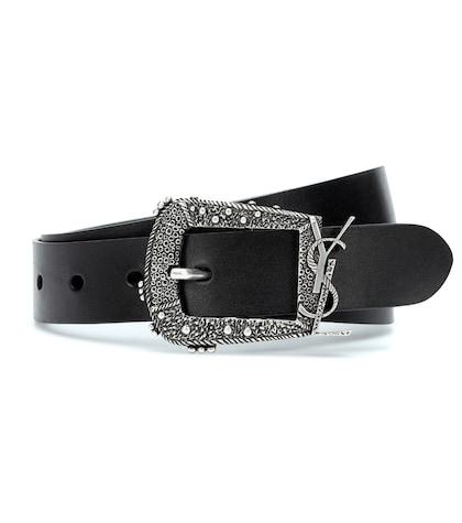 Saint Laurent Cheyenne Monogram Leather Belt
