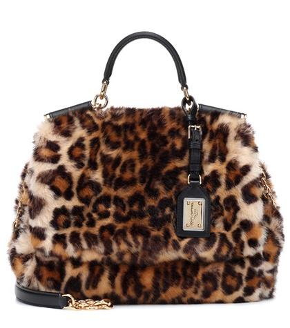Dolce & Gabbana Sicily Leopard Faux Fur Shoulder Bag