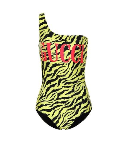 Gucci One-shoulder Zebra-printed Swimsuit