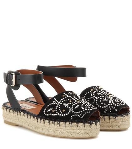 Valentino Valentino Garavani Embellished Suede And Leather Sandals