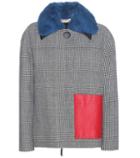 Marni Check Wool-blend Coat With Leather And Fur