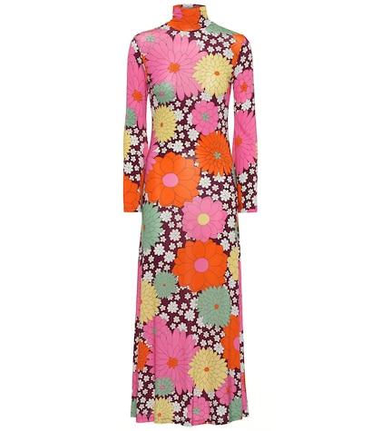 Christian Louboutin Floral Jersey Turtleneck Dress