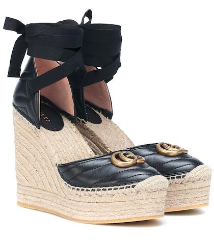 Burberry Double G Leather Wedge Espadrilles