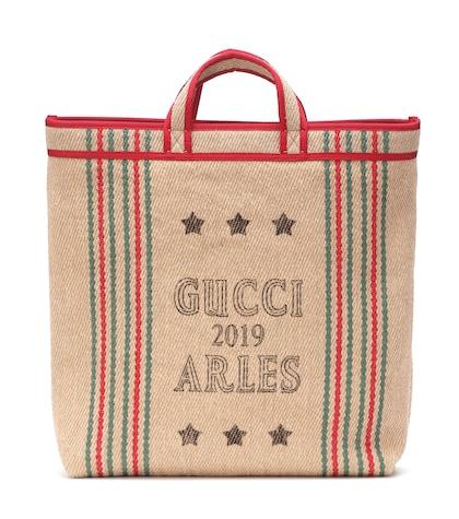 Gucci Printed Jute And Linen Tote