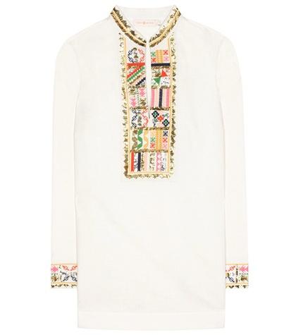 Tory Burch Tory Embroidered Linen And Cotton Tunic