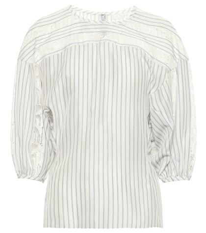 J Brand Lace-trimmed Striped Silk Blouse
