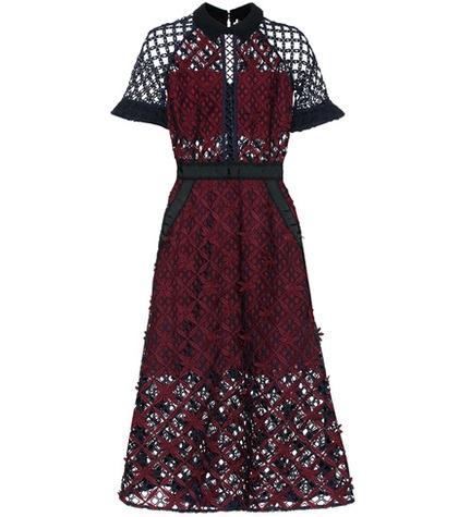 Self-portrait Floral Grid Lace Midi Dress