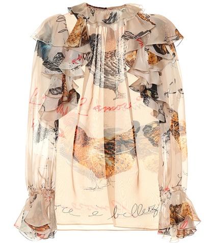 Dolce & Gabbana Hen Print Silk Blouse