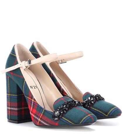 N21 Embellished Plaid Pumps
