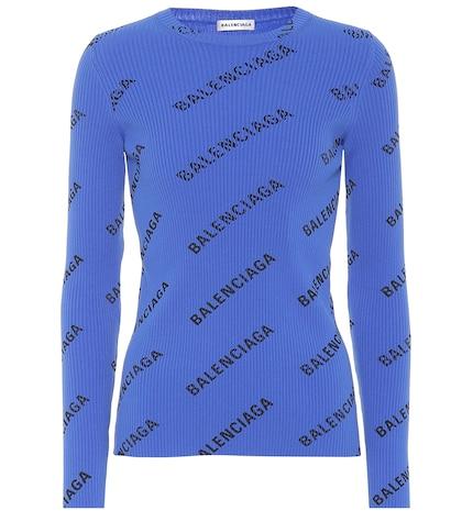 Balenciaga Allover Logo Ribbed-knit Sweater