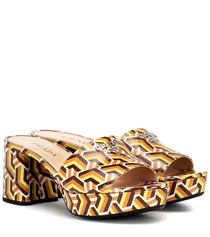 Prada Printed Leather Plateau Sandals