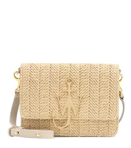 Erdem Logo Raffia And Leather Shoulder Bag