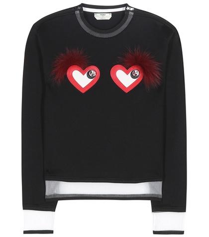 Fendi Leather And Fur-embellished Sweatshirt