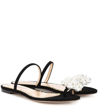 Charlotte Olympia Ora Embellished Suede Slides