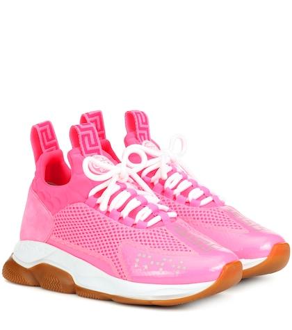 Versace Cross Chainer Leather-trimmed Sneakers