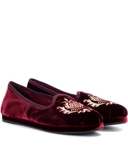 Miu Miu Embroidered Velvet Loafers