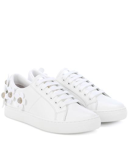 Fendi Flower-embellished Leather Sneakers