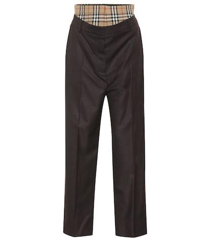 Burberry Check High-rise Straight Wool Pants