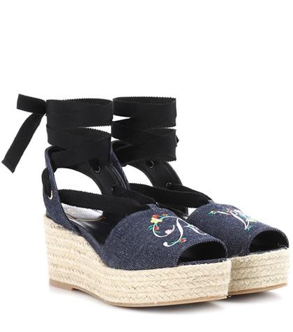 Roger Vivier Blooming Rv Denim Wedge Espadrilles
