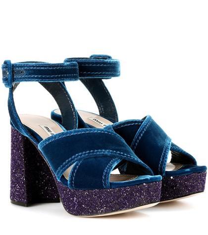 Miu Miu Velvet And Glitter Plateau Sandals