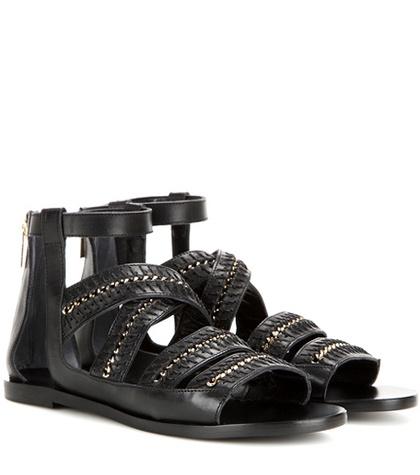 Aquazzura Needle Flat Embellished Leather Sandals