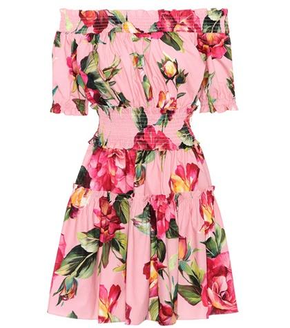 Dolce & Gabbana Printed Off-the-shoulder Cotton Dress