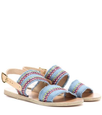 Ancient Greek Sandals Dinami Raffia Fabric And Leather Sandals