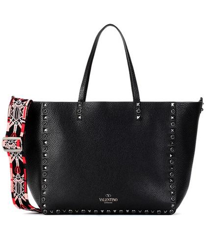 Valentino Valentino Garavani Guitar Rockstud Rolling Noir Leather Shopper