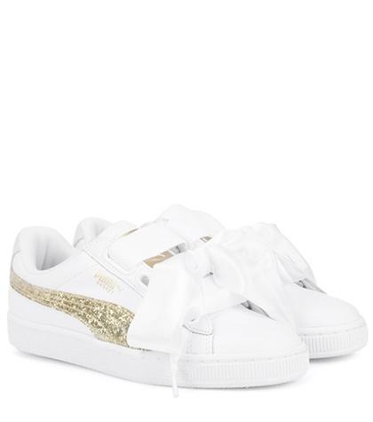 Puma Basket Glitter Heart Leather Sneakers