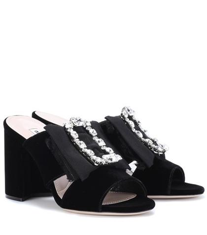 Miu Miu Embellished Velvet Slip-on Sandals