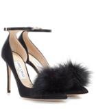 Jimmy Choo Rosa 100 Satin Pumps With Clip-on Fur Pompoms