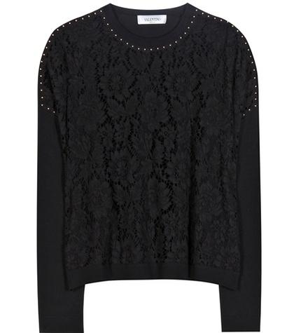 Valentino Embellished Lace And Jersey Sweater