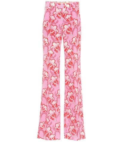Valentino Floral Silk Crêpe Mid-rise Pants