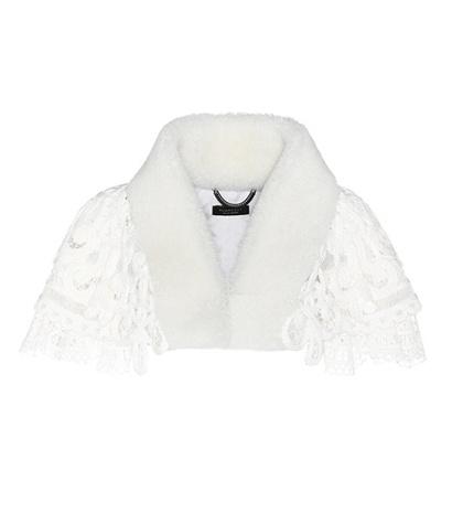 Burberry Lace Capelet With Shearling Collar