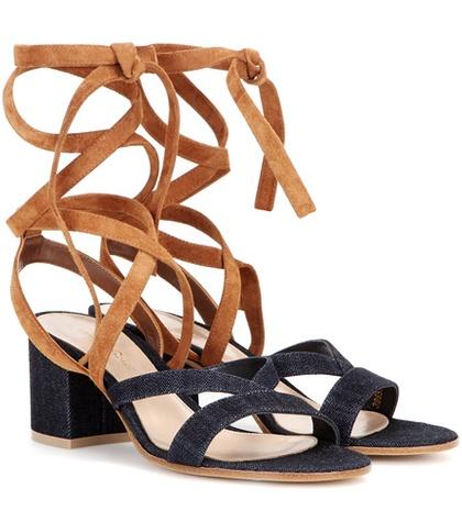 Gianvito Rossi Janis Low Denim And Suede Sandals