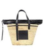 Loq Leather-trimmed Woven Basket Tote