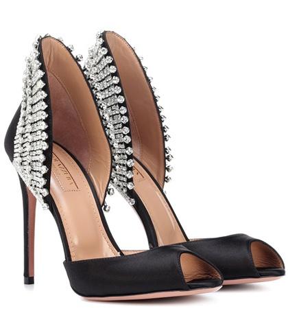 Aquazzura Concord 105 Embellished Satin Pumps