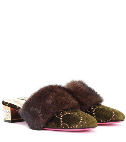 Gucci Fur-trimmed Velvet Mules