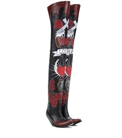 Velvet Painted Leather Over-the-knee Boots