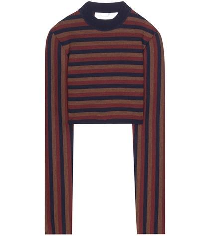 Victoria Beckham Striped Virgin Wool-blend Cropped Sweater