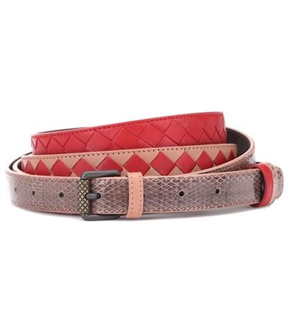 Bottega Veneta Intrecciato Snakeskin-trimmed Belt