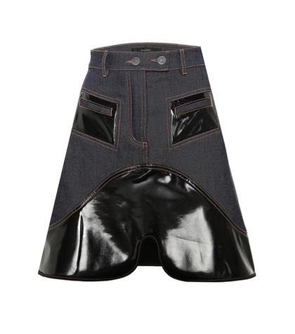 Ellery Vinyl-embellished Denim Skirt