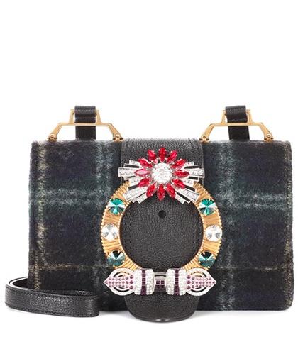 Miu Miu Embellished Wool-blend Shoulder Bag
